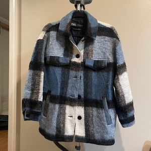 Zara Oversized Shacket Blue and Black Plaid